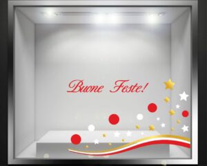 Adesivo per vetrine Natale "BUONE FESTE CON STELLE" - Vetrofania
