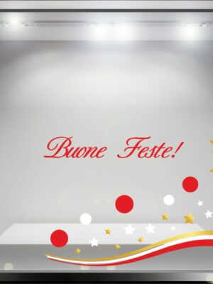 Adesivo per vetrine Natale "BUONE FESTE CON STELLE" - Vetrofania