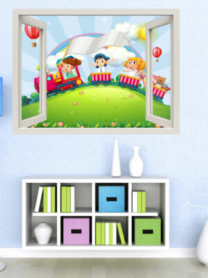 Adesivo murale finestra "ARRIVA IL TRENINO!" - Finestra illusione