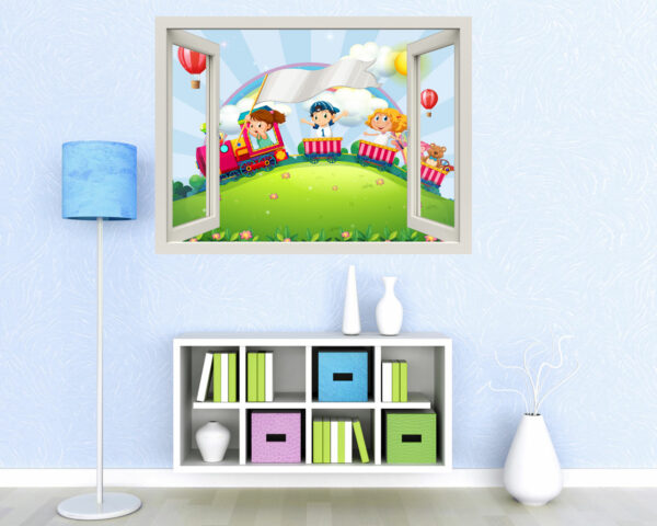 Adesivo murale finestra "ARRIVA IL TRENINO!" - Finestra illusione