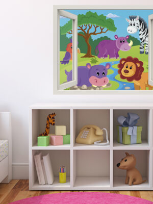 Adesivo murale finestra "TENERI AMICI DELLA FORESTA" - Finestra illusione