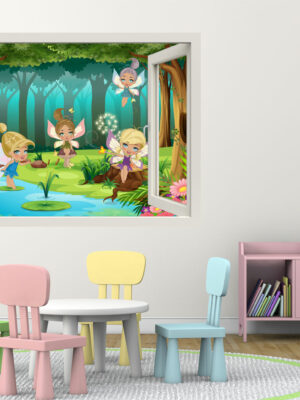 Adesivo murale finestra "NEL BOSCO INCANTATO" - Finestra illusione