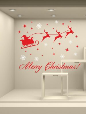 Adesivo per vetrine "BABBO NATALE CON SLITTA" - Vetrofania