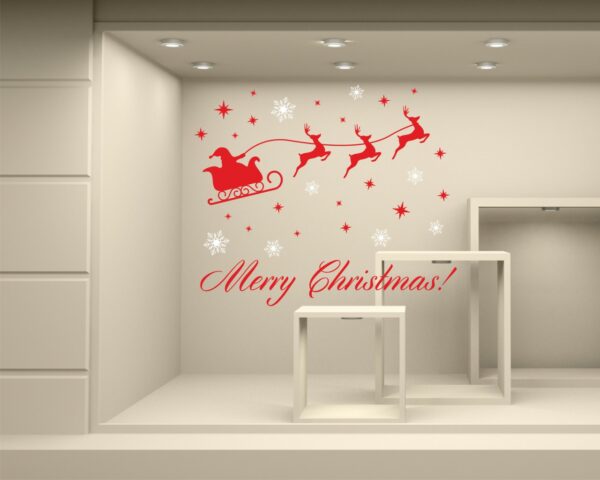 Adesivo per vetrine "BABBO NATALE CON SLITTA" - Vetrofania