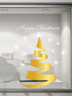 Adesivo per vetrine "ALBERO DI NATALE E STELLE" - Vetrofania