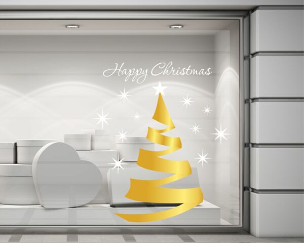 Adesivo per vetrine "ALBERO DI NATALE E STELLE" - Vetrofania