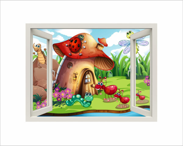 Adesivo murale finestra "PICCOLI AMICI NEL BOSCO" - Finestra illusione