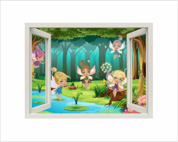 Adesivo murale finestra "NEL BOSCO INCANTATO" - Finestra illusione