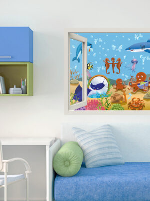 Adesivo murale finestra "VITA IN FONDO AL MARE" - Finestra illusione