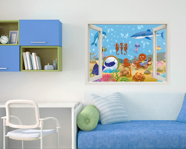 Adesivo murale finestra "VITA IN FONDO AL MARE" - Finestra illusione