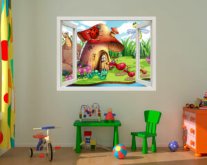 Adesivo murale finestra "PICCOLI AMICI NEL BOSCO" - Finestra illusione