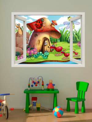 Adesivo murale finestra "PICCOLI AMICI NEL BOSCO" - Finestra illusione