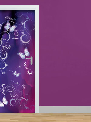 Decoro porta "DELICATE FARFALLE SU FONDO VIOLA"