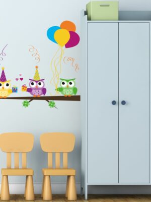 Adesivo da parete gufi "GUFETTI IN FESTA" - Adesivo murale