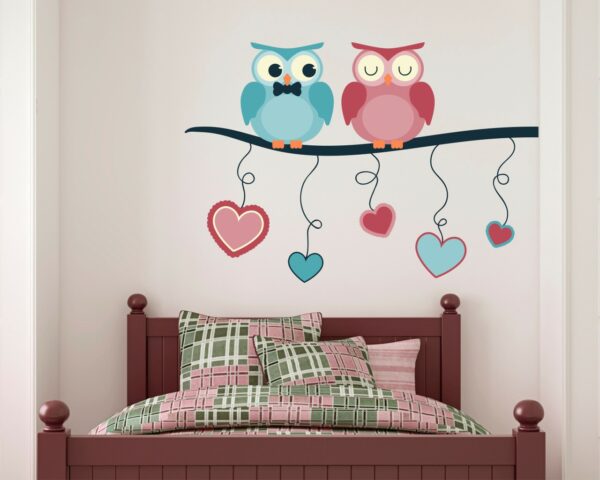 Adesivo da parete gufi "GUFETTI INNAMORATI" - Adesivo murale