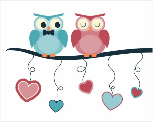 Adesivo da parete gufi "GUFETTI INNAMORATI" - Adesivo murale