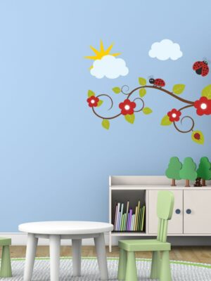 Adesivo da parete "COCCINELLE TRA I FIORI" - Adesivo murale