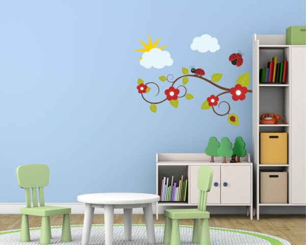 Adesivo da parete "COCCINELLE TRA I FIORI" - Adesivo murale