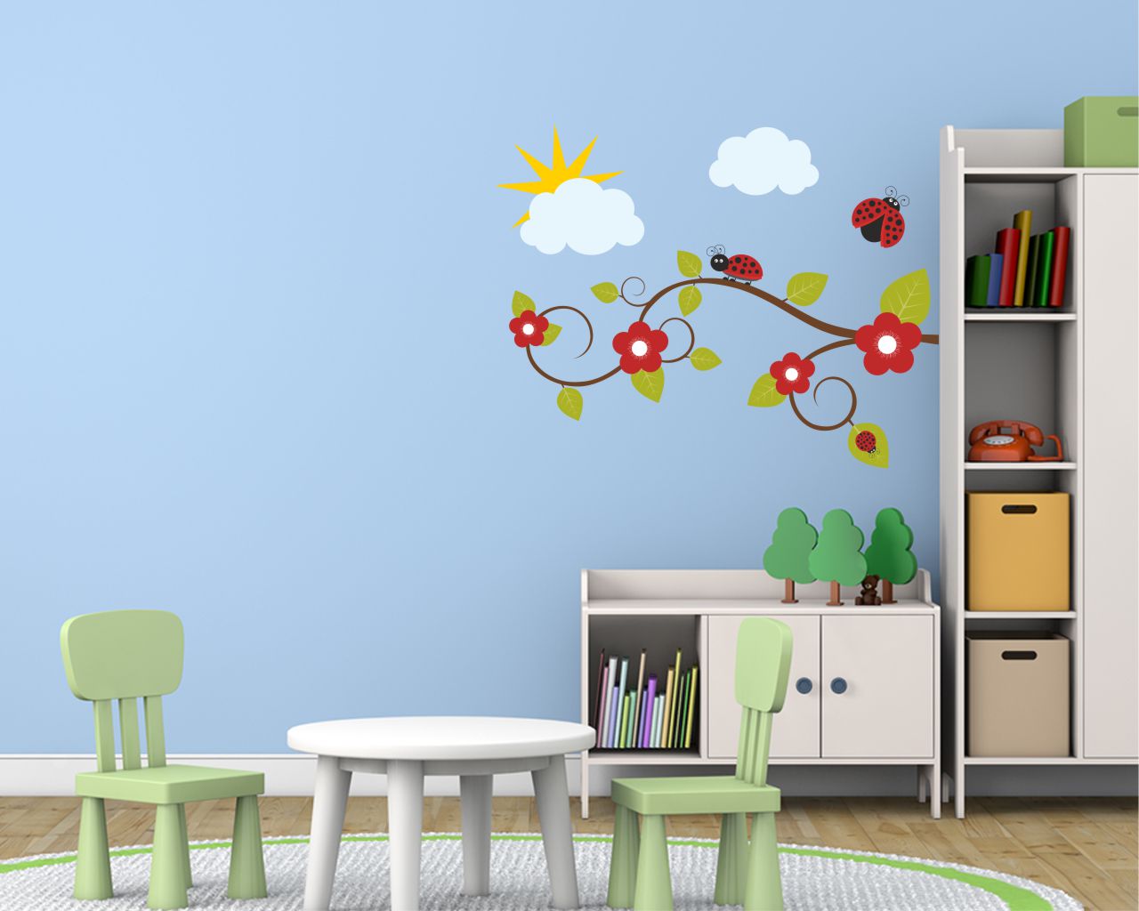 Adesivo da parete "COCCINELLE TRA I FIORI" - Adesivo murale
