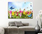 Quadro moderno fiori "TULIPANI E FARFALLE" - Stampa su tela