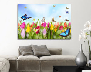 Stampa su tela-tulipani e farfalle