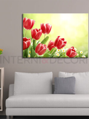 Quadro moderno fiori "TULIPANI ROSSI AL VENTO" - Stampa su tela