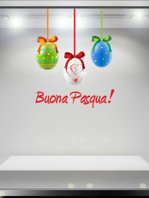 Adesivo per vetrine "BUONA PASQUA CON UOVA" - Vetrofania