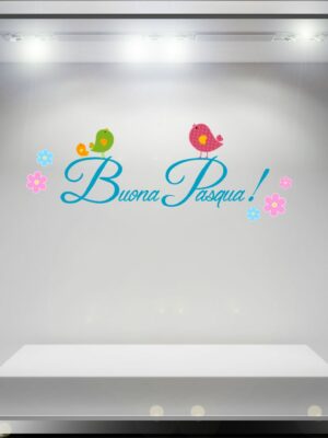 Adesivo per vetrine "BUONA PASQUA TRA FIORI" - Vetrofania