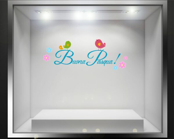 Adesivo per vetrine "BUONA PASQUA TRA FIORI" - Vetrofania