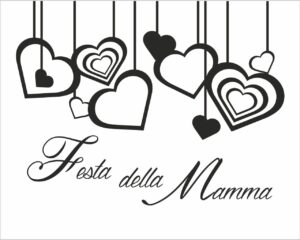 Festa della mamma con cuori-adesivo per vetrine