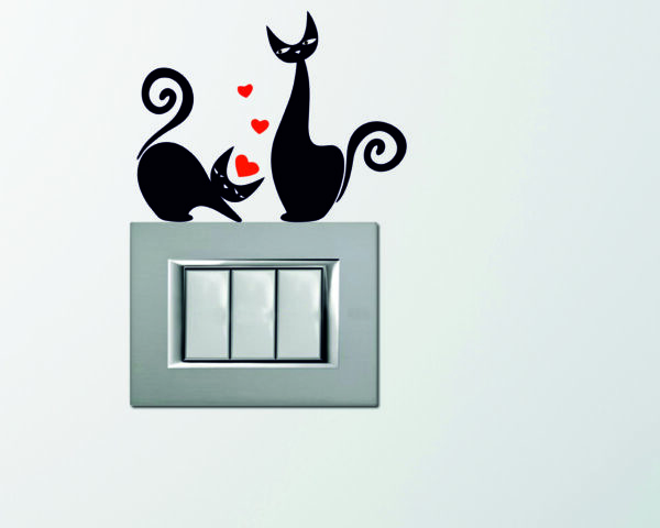 Adesivi per interruttori amore "GATTINI CON CUORI" - Mini sticker murale