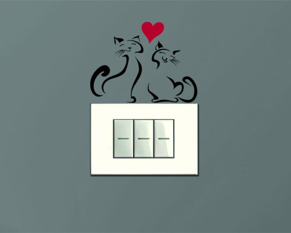 Adesivi per interruttori "MICI FELICI CON CUORE" - Mini sticker murale