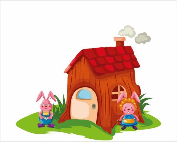 Adesivo da parete bambini "LA CASA DEI CONIGLIETTI" - Adesivo murale