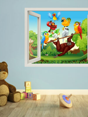 Adesivo murale finestra "VITA NELLA GIUNGLA" - Finestra illusione