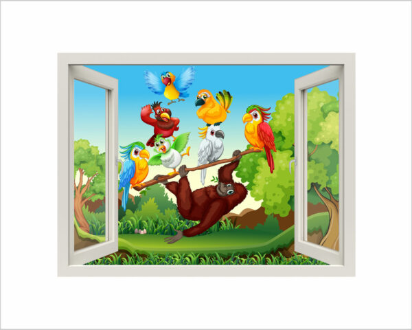Adesivo murale finestra "VITA NELLA GIUNGLA" - Finestra illusione