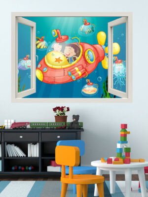 Adesivo murale finestra "20.000 LEGHE SOTTO I MARI" - Finestra illusione