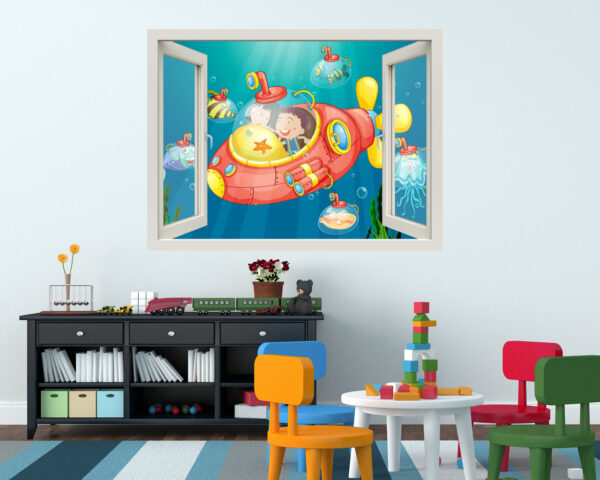 Adesivo murale finestra "20.000 LEGHE SOTTO I MARI" - Finestra illusione