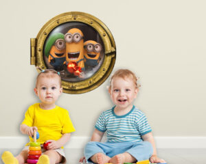 Adesivo 3d muro bambini "MINIONS MOVIE" - Sticker oblò