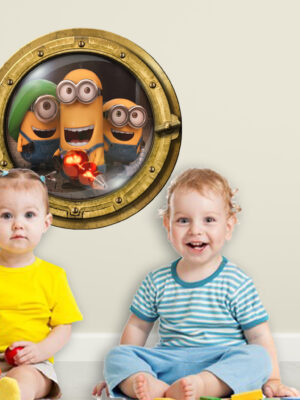 Adesivo 3d muro bambini "MINIONS MOVIE" - Sticker oblò