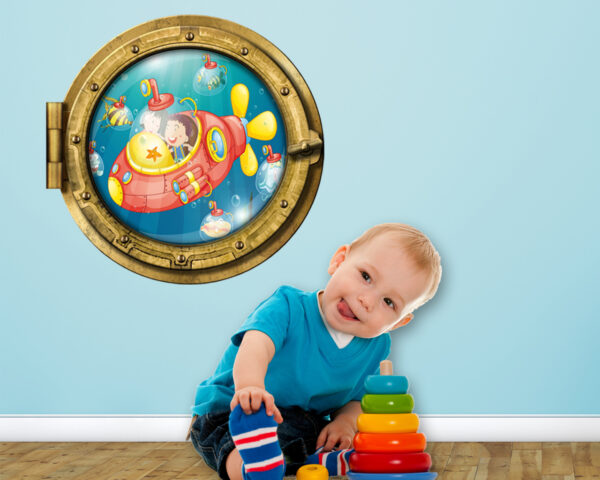 Adesivo 3d muro "VIAGGIO NEGLI ABISSI" - Sticker oblò