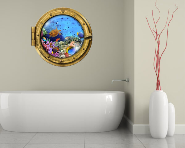 Adesivo 3d muro "TRA PESCI E CORALLI " - Sticker oblò