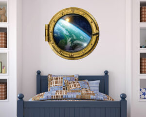 Adesivo 3d muro "VIAGGIO NELLO SPAZIO" - Sticker oblò