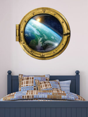 Adesivo 3d muro "VIAGGIO NELLO SPAZIO" - Sticker oblò