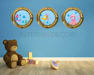 Adesivo 3d muro pesci "SIMPATICI AMICI DEL MARE" - Sticker oblò