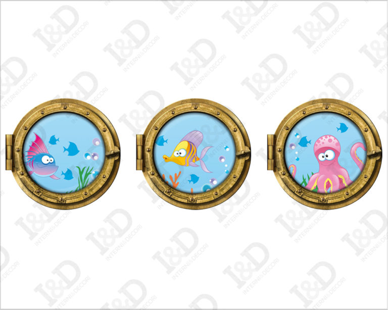 Adesivo 3d muro pesci "SIMPATICI AMICI DEL MARE" - Sticker oblò