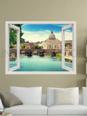 Adesivo murale finestra "QUANTO SEI BELLA ROMA" - Finestra illusione