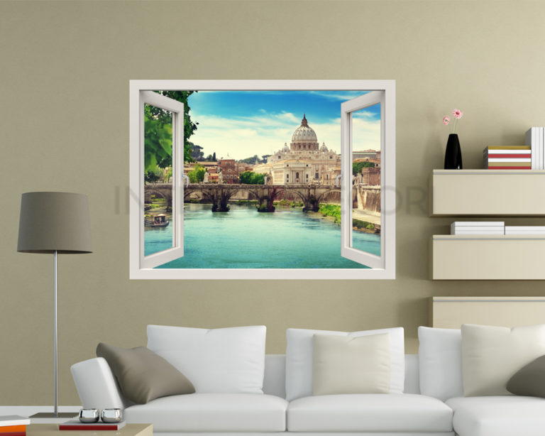 Adesivo murale finestra "QUANTO SEI BELLA ROMA" - Finestra illusione