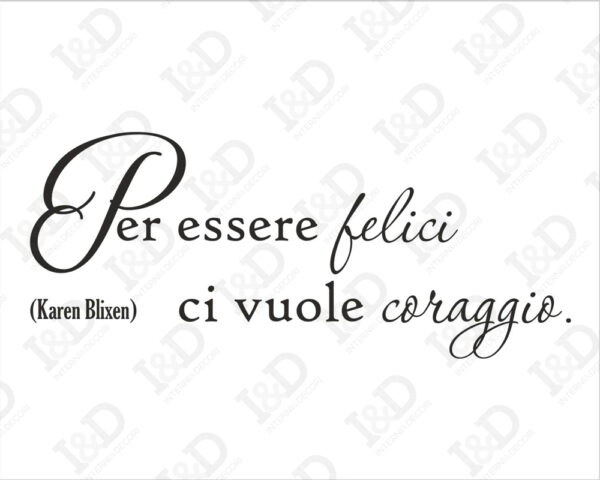 Adesivo da parete frase Karen Blixen "PER ESSERE FELICI CI VUOLE CORAGGIO"