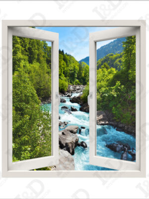 Vista sul fiume impetuoso-finestra adesiva
