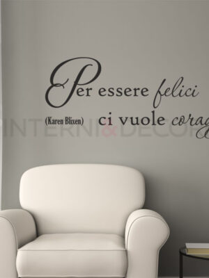 Adesivo da parete frase Karen Blixen "PER ESSERE FELICI CI VUOLE CORAGGIO"